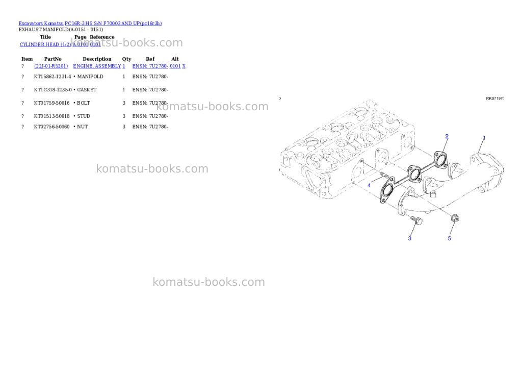 Komatsu PC16R-3 HS S/N F70003 AND UP Parts catalog cover Page 5