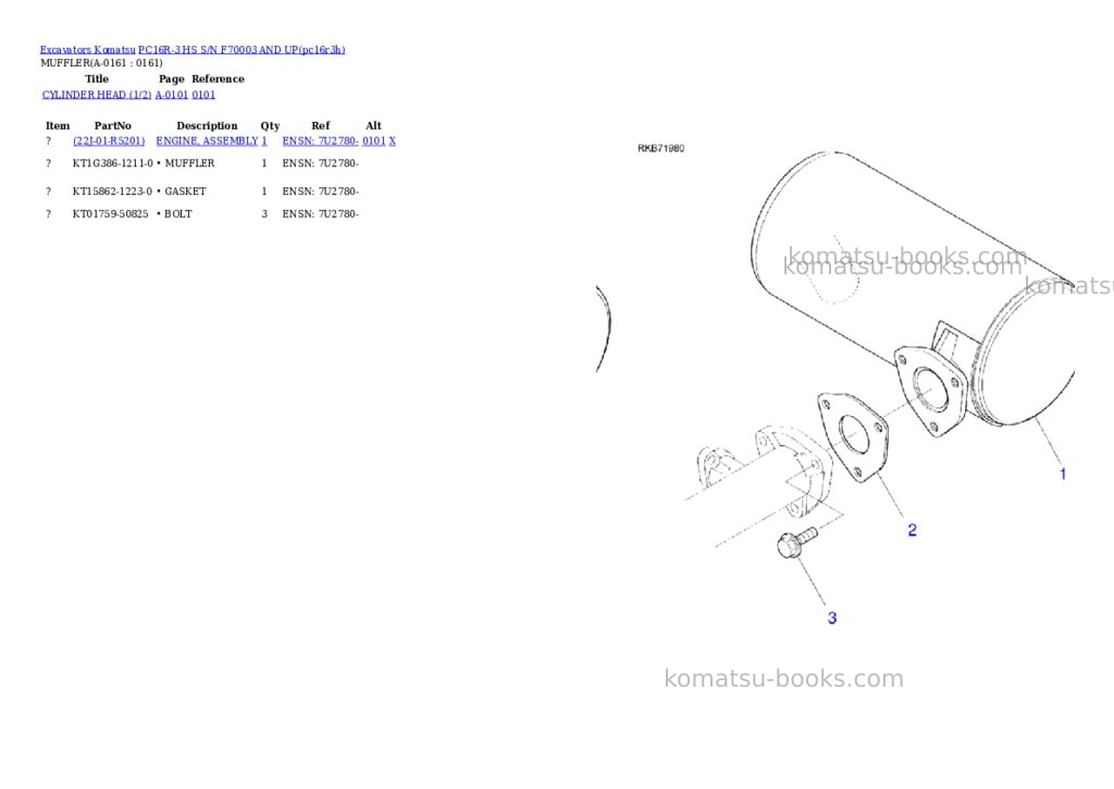 Komatsu PC16R-3 HS S/N F70003 AND UP Parts catalog cover Page 6