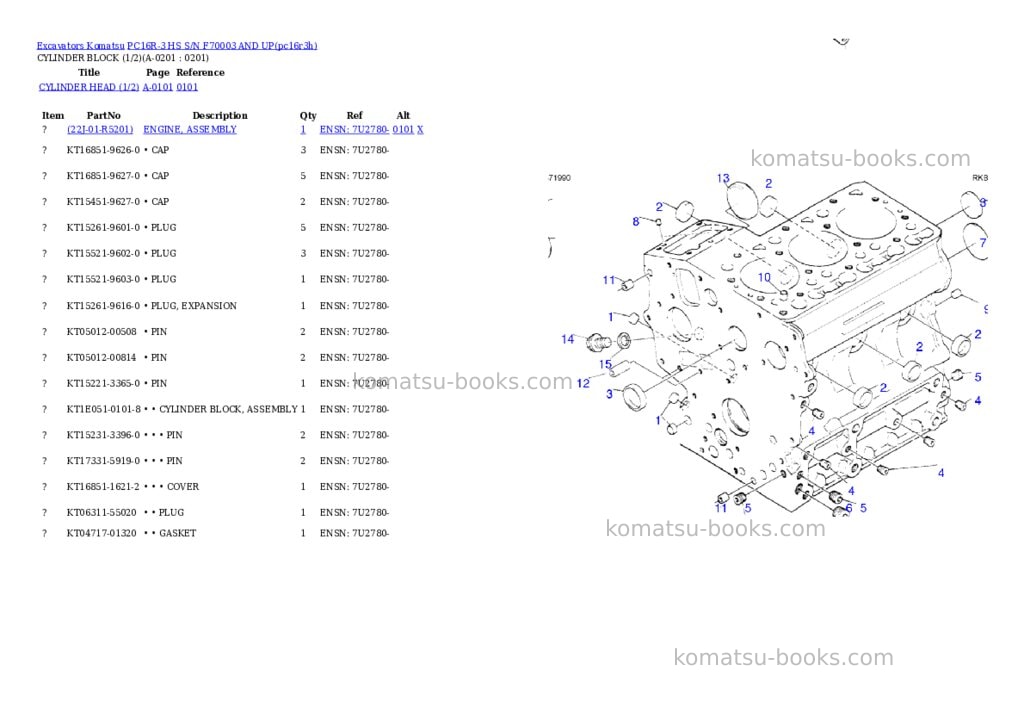 Komatsu PC16R-3 HS S/N F70003 AND UP Parts catalog cover Page 7