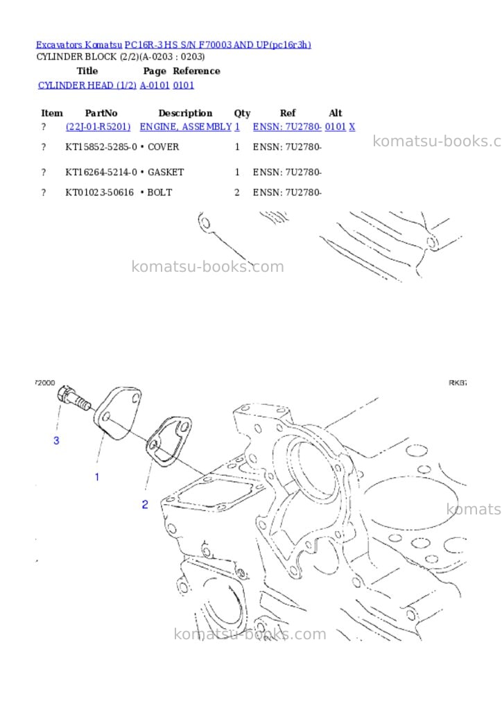 Komatsu PC16R-3 HS S/N F70003 AND UP Parts catalog cover Page 8