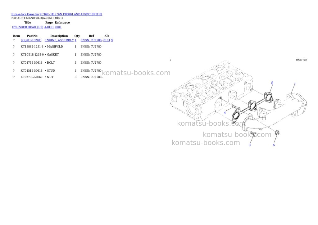 Komatsu PC16R-3 HS S/N F80001 AND UP Parts catalog cover Page 5