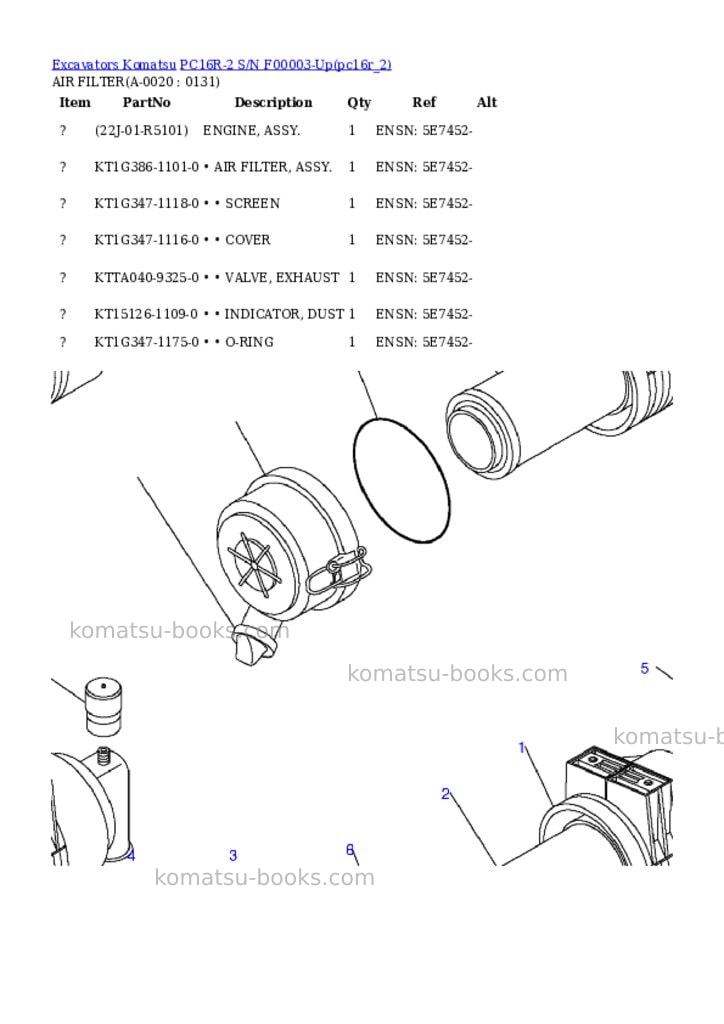 Komatsu pc16r-2 s/n f00003-up Parts catalog cover