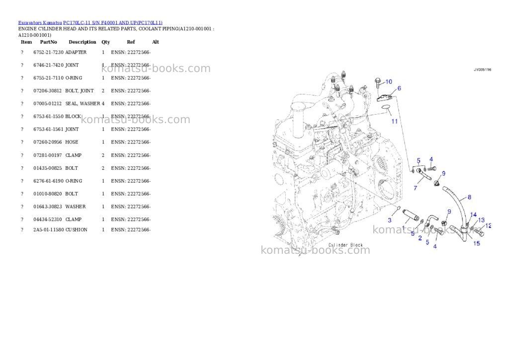 Komatsu pc170lc-11 s/n f40001 and up Parts catalog cover Page 2