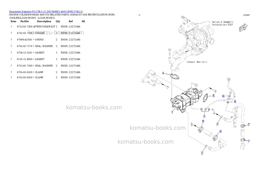 Komatsu pc170lc-11 s/n f40001 and up Parts catalog cover Page 5