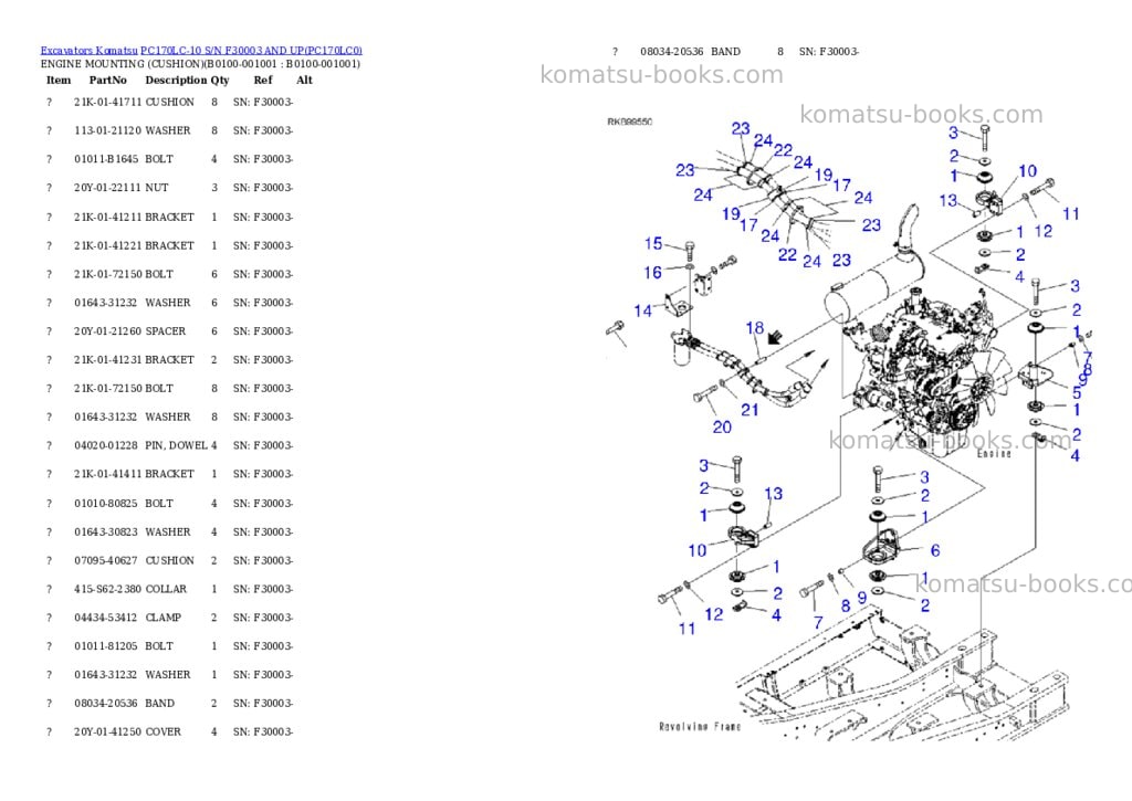 Komatsu pc170lc-10 s/n f30003 and up Parts catalog cover