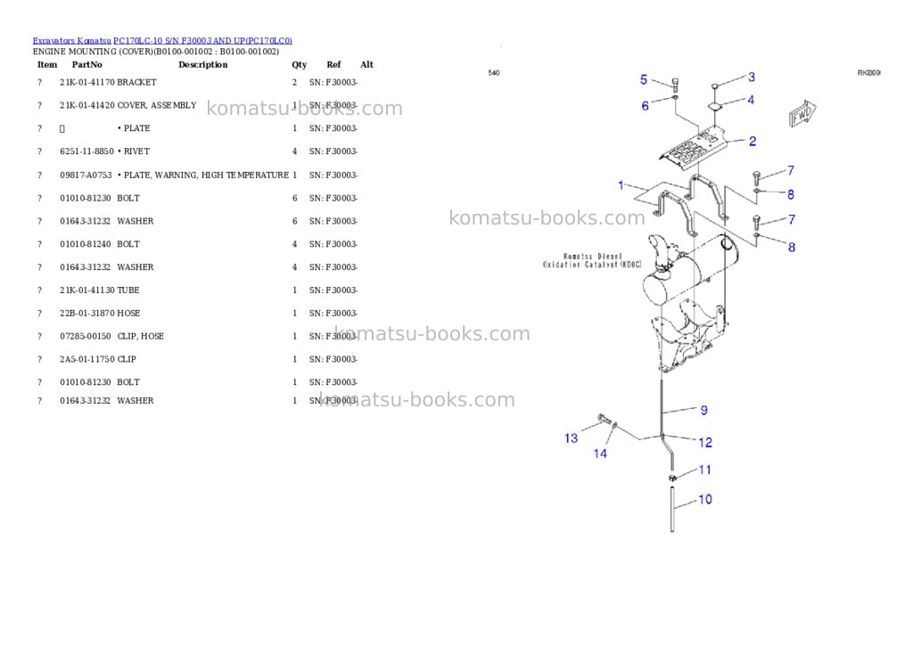 Komatsu pc170lc-10 s/n f30003 and up Parts catalog cover Page 2