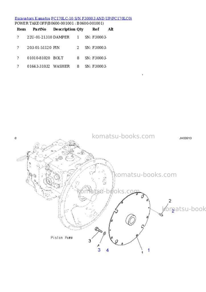 Komatsu pc170lc-10 s/n f30003 and up Parts catalog cover Page 6