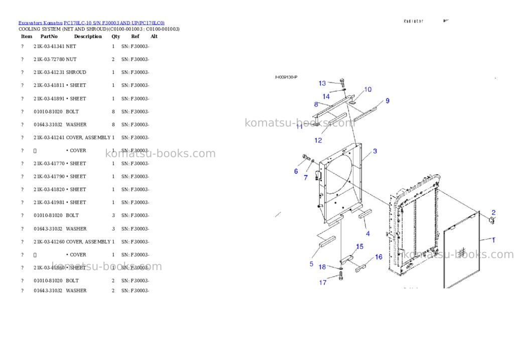 Komatsu pc170lc-10 s/n f30003 and up Parts catalog cover Page 9