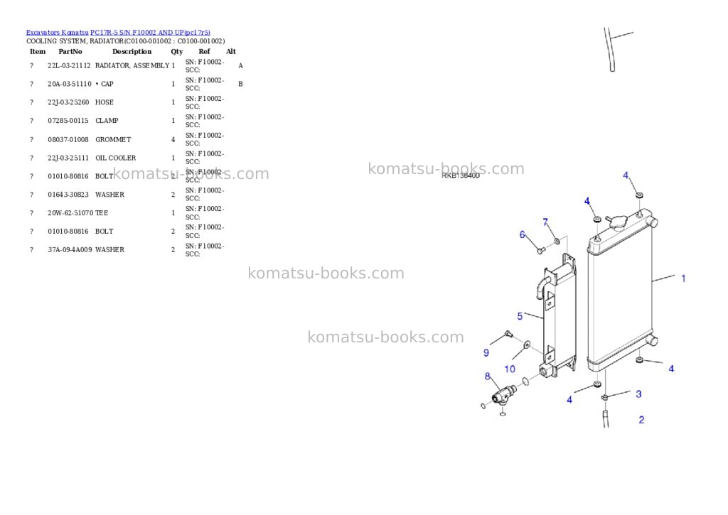 Komatsu PC17R-5 S/N F10002 AND UP Parts catalog cover Page 10