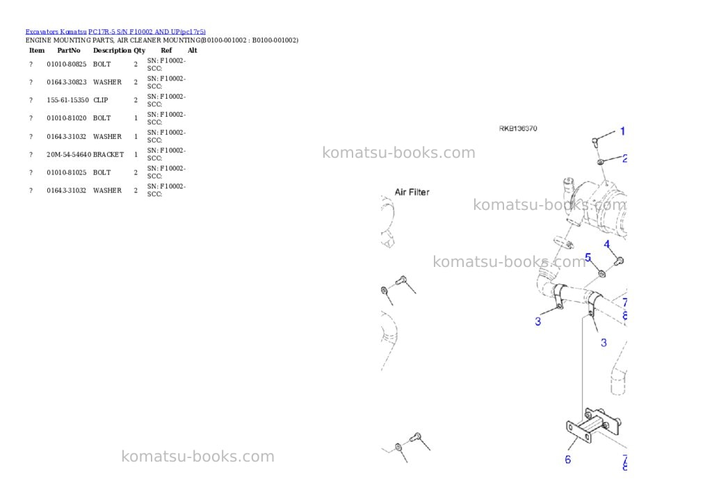 Komatsu PC17R-5 S/N F10002 AND UP Parts catalog cover Page 7