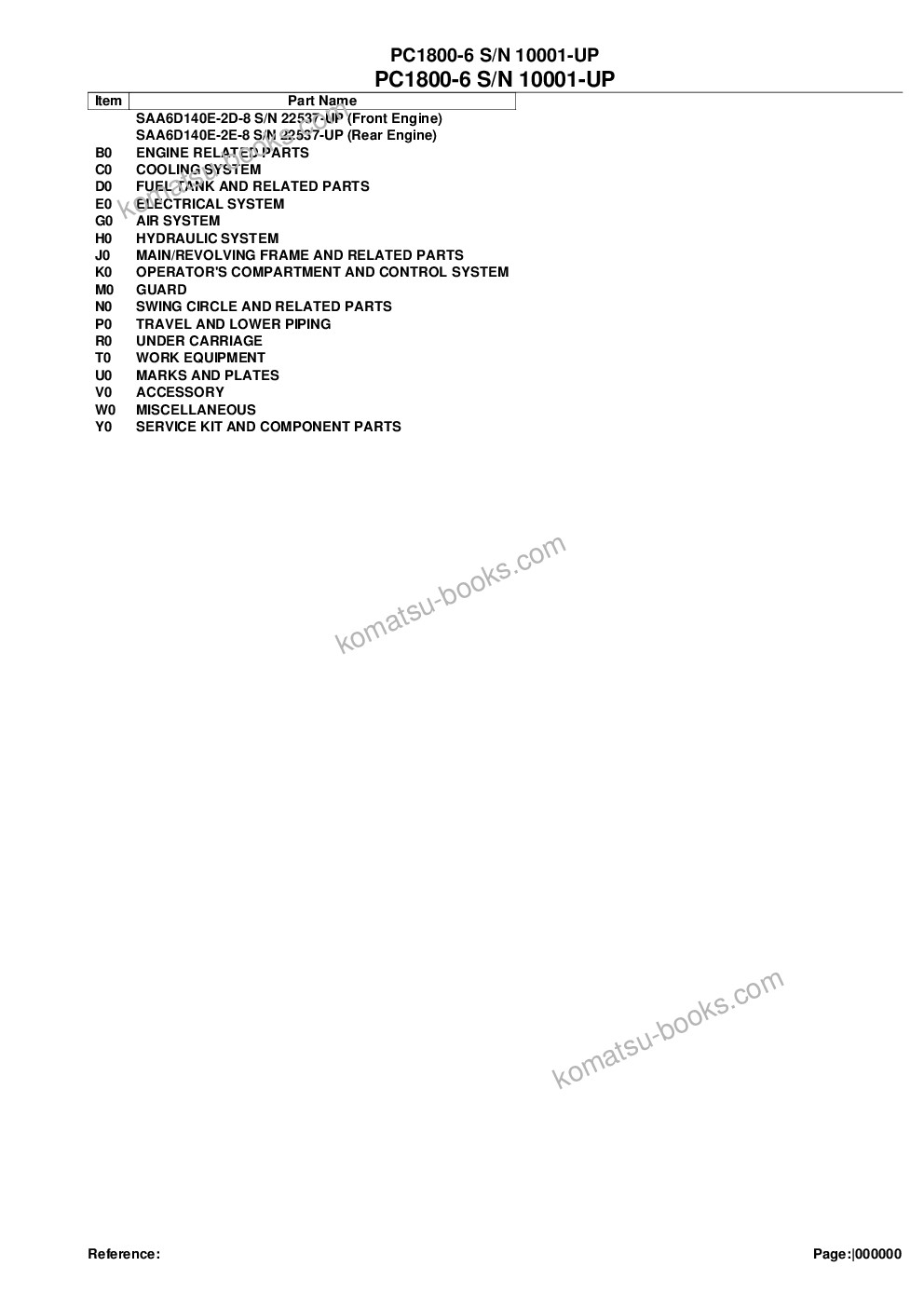 Komatsu pc1800-6 s/n 10001-up saa6d140e-3 tier 2 eng. installed Parts catalog cover Komatsu pc1800-6 s/n 10001-up saa6d140e-3 tier 2 eng. installed Parts catalog cover