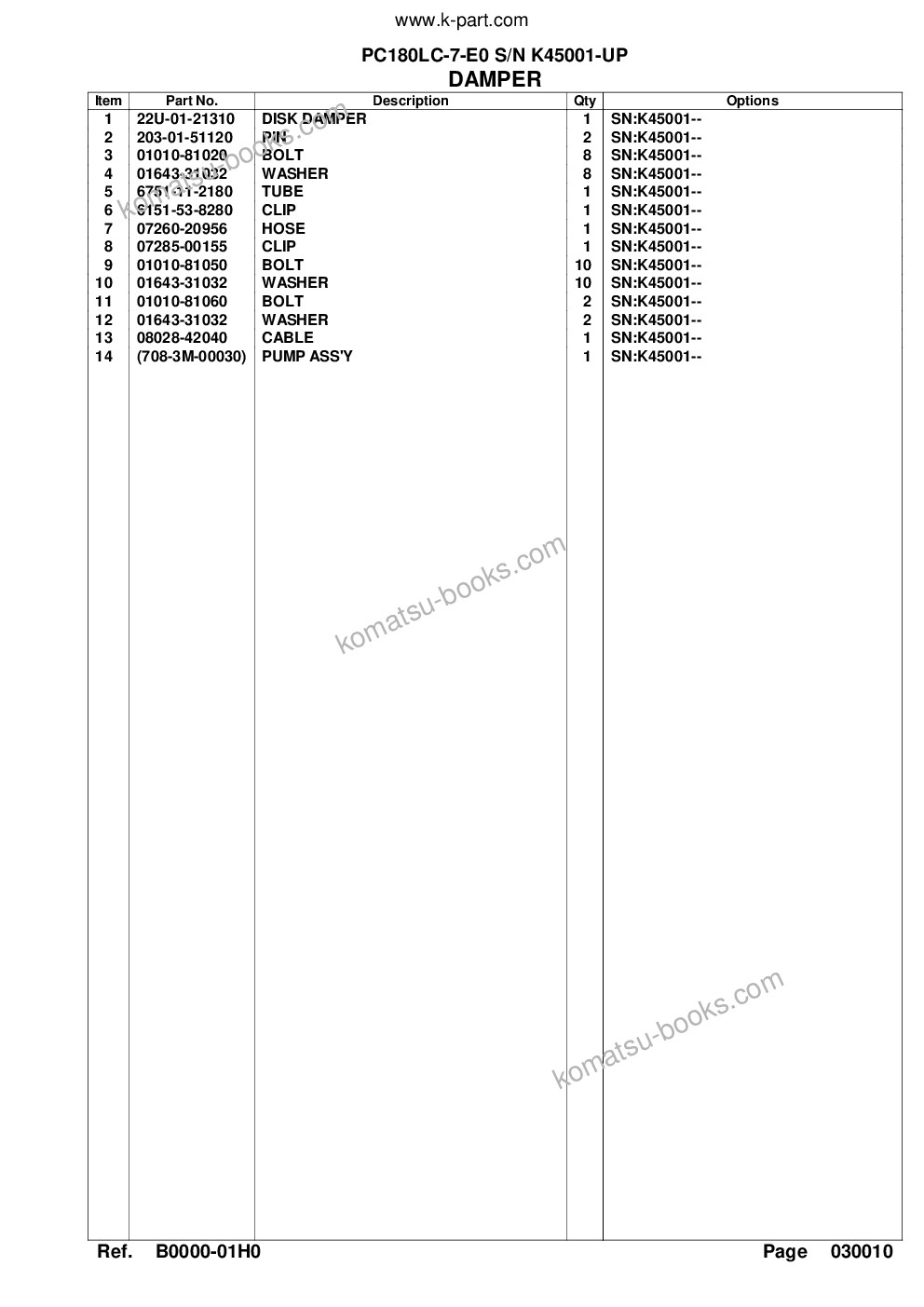 Komatsu pc180lc-7-e0 s/n k45001-up Parts catalog cover Page 4 Komatsu pc180lc-7-e0 s/n k45001-up Parts catalog cover Page 4