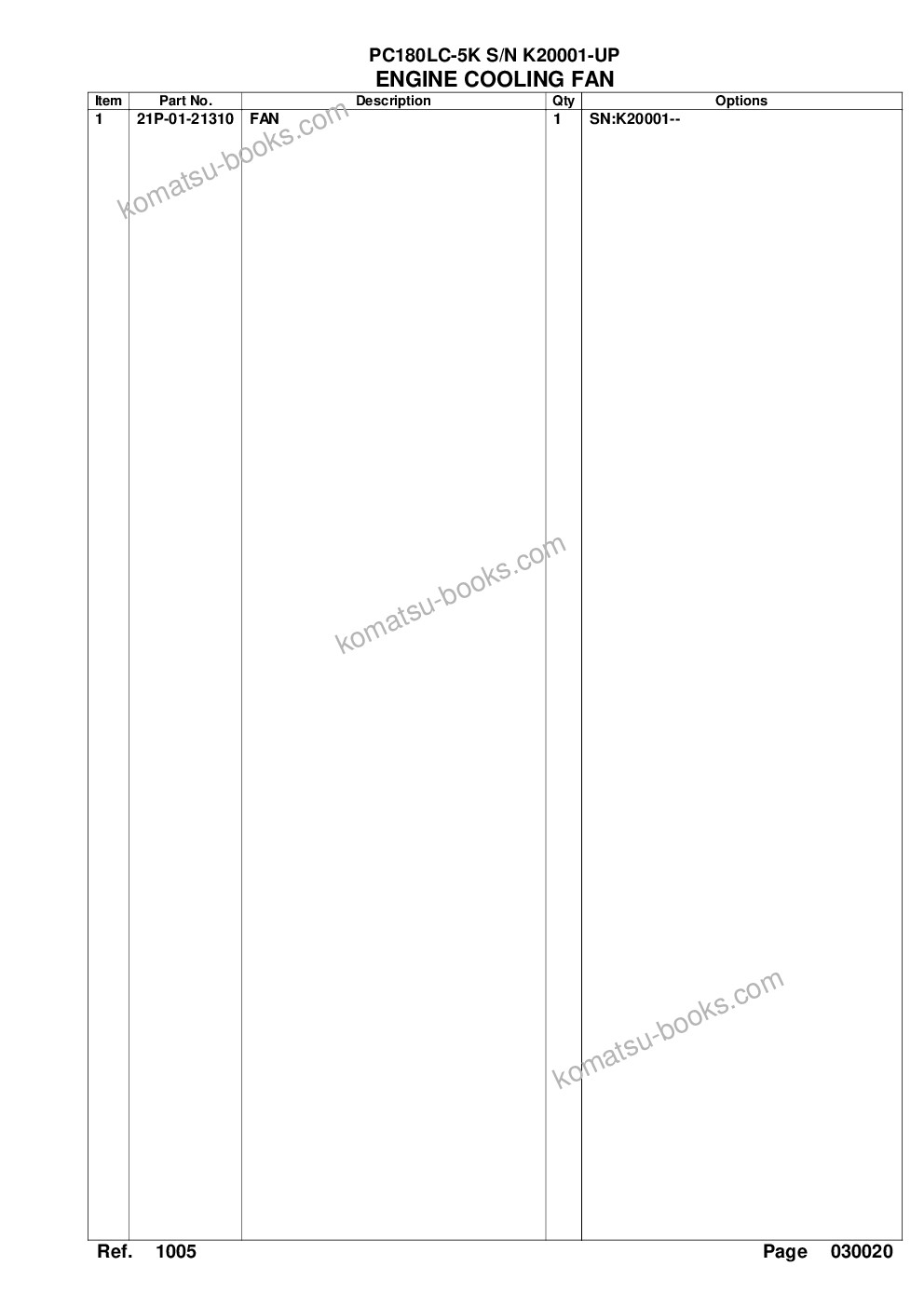 Komatsu pc180lc-5k s/n k20001-up Parts catalog cover Page 6