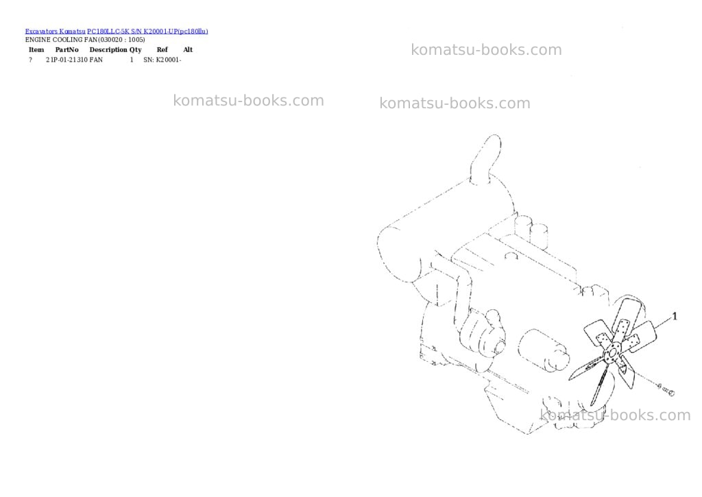 Komatsu pc180llc-5k s/n k20001-up Parts catalog cover