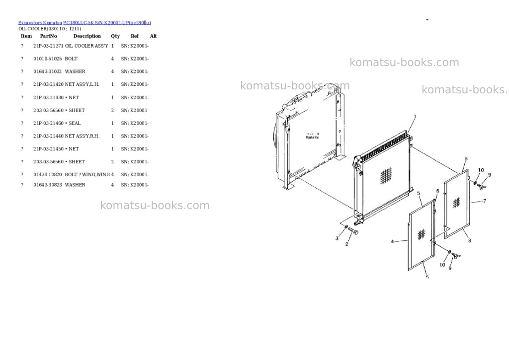 Komatsu pc180llc-5k s/n k20001-up Parts catalog cover Page 10