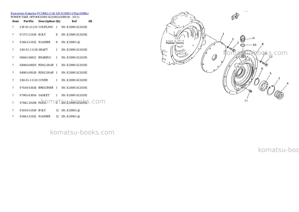 Komatsu pc180llc-5k s/n k20001-up Parts catalog cover Page 2