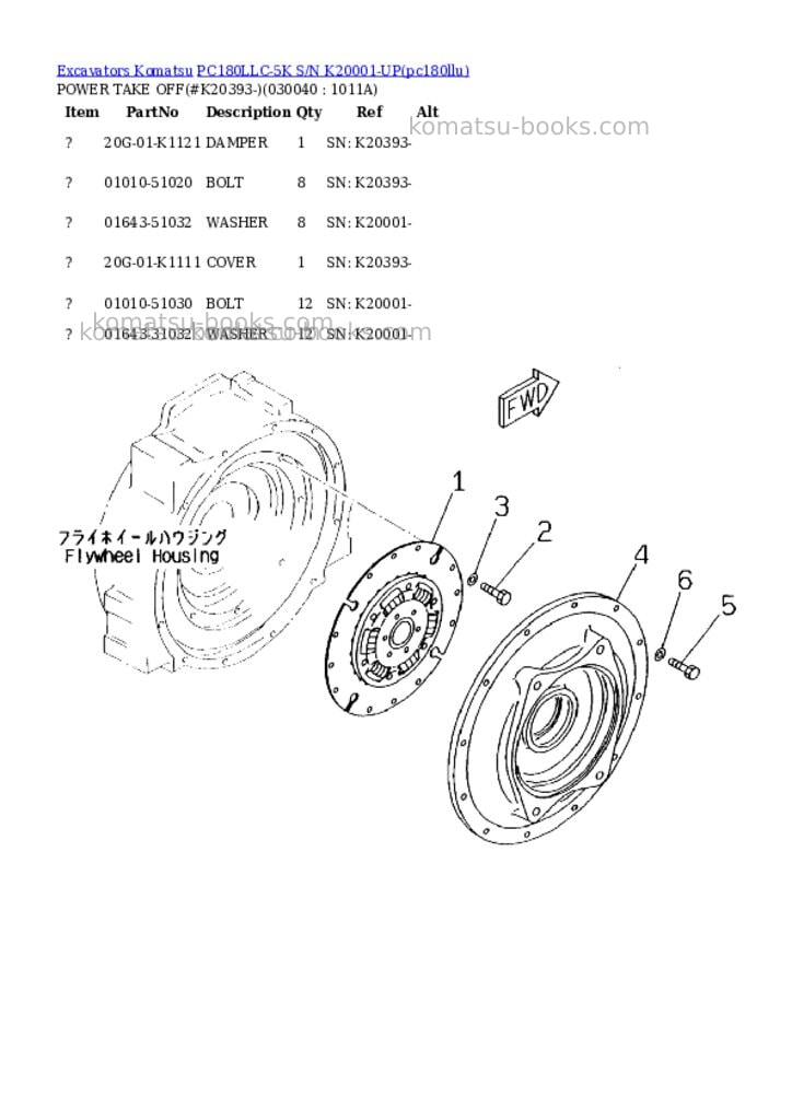 Komatsu pc180llc-5k s/n k20001-up Parts catalog cover Page 3