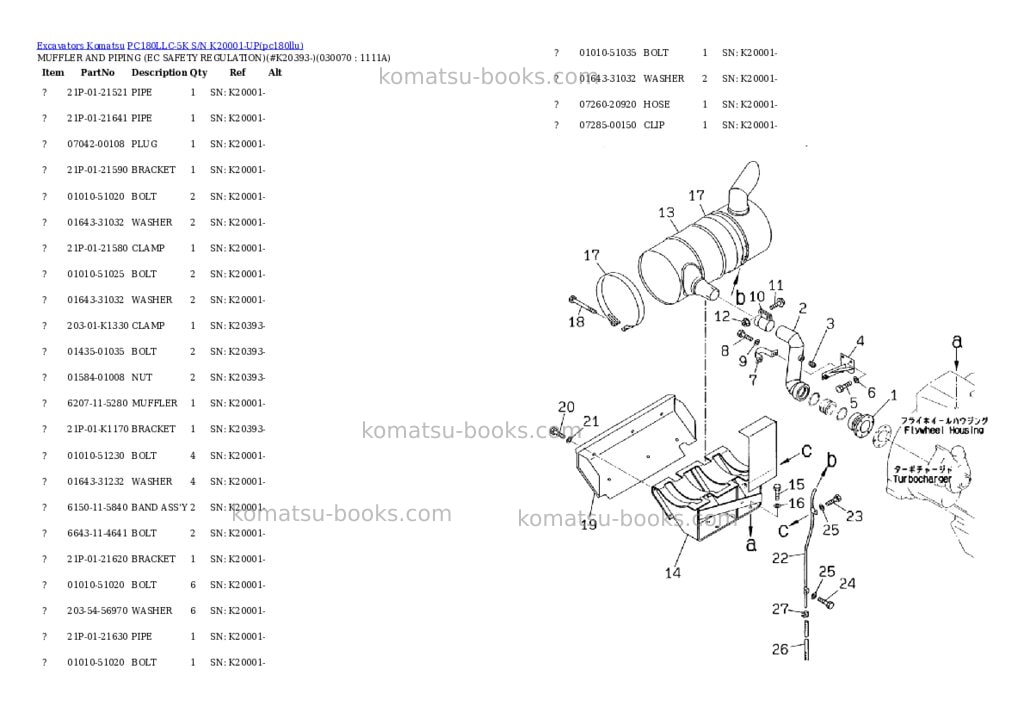 Komatsu pc180llc-5k s/n k20001-up Parts catalog cover Page 6