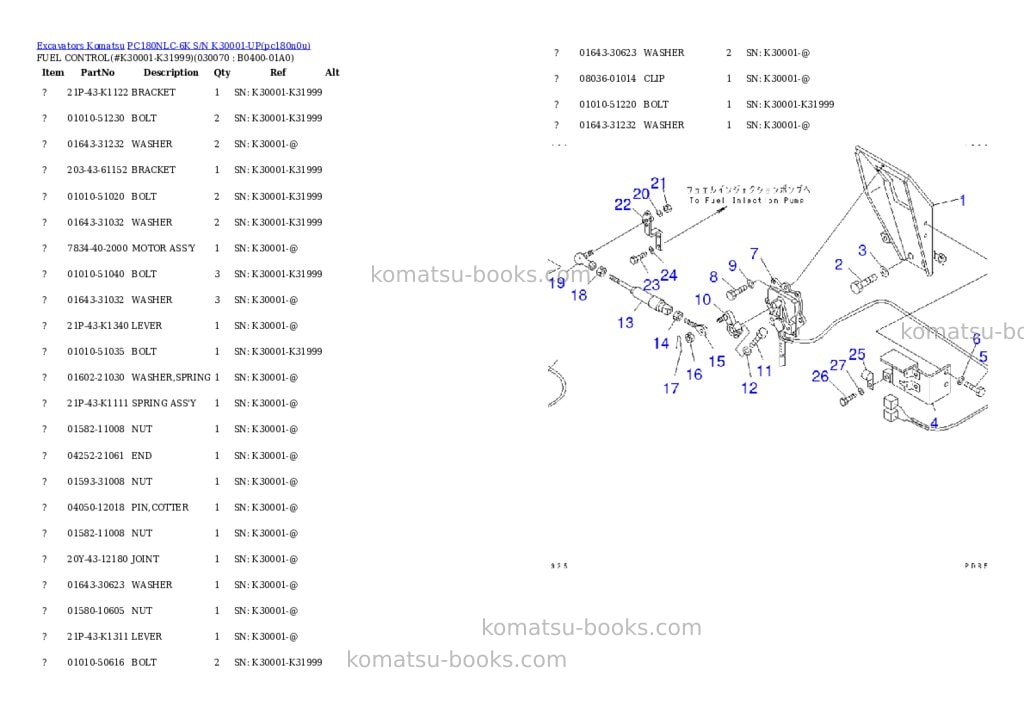 Komatsu pc180nlc-6k s/n k30001-up Parts catalog cover Page 6 Komatsu pc180nlc-6k s/n k30001-up Parts catalog cover Page 6