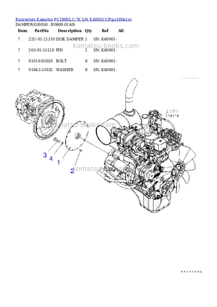 Komatsu pc180nlc-7k s/n k40001-up Parts catalog cover Page 4 Komatsu pc180nlc-7k s/n k40001-up Parts catalog cover Page 4