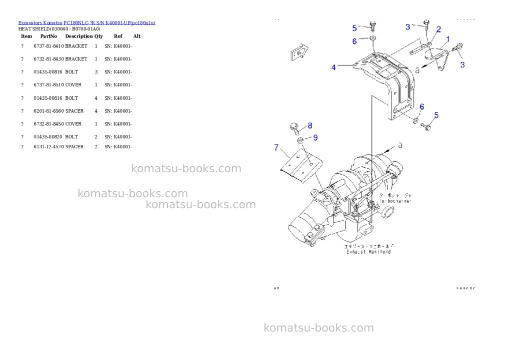 Komatsu pc180nlc-7k s/n k40001-up Parts catalog cover Page 5 Komatsu pc180nlc-7k s/n k40001-up Parts catalog cover Page 5