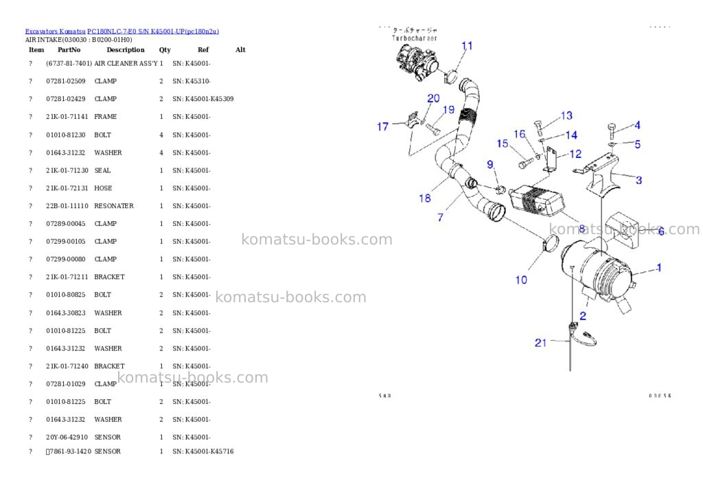 Komatsu pc180nlc-7-e0 s/n k45001-up Parts catalog cover Page 2