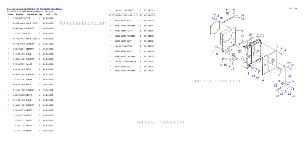Komatsu pc180nlc-7-e0 s/n k45001-up Parts catalog cover Page 4