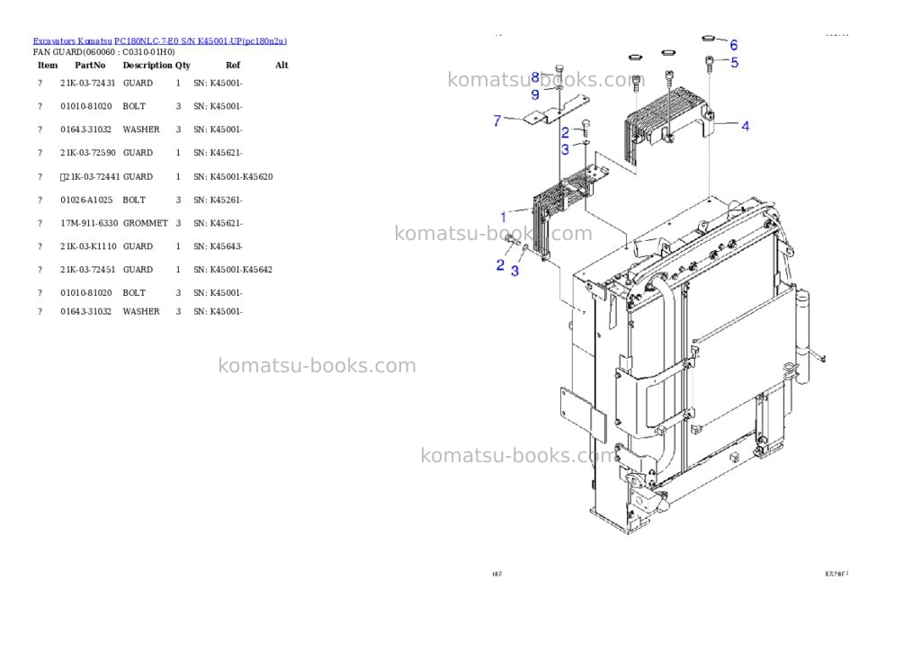 Komatsu pc180nlc-7-e0 s/n k45001-up Parts catalog cover Page 8