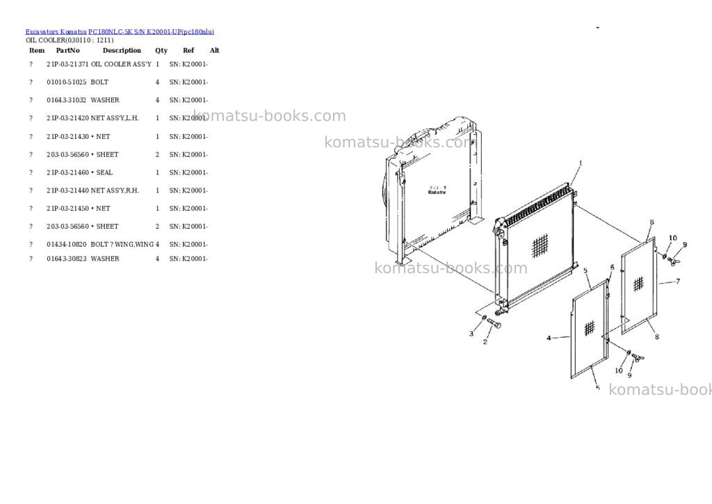 Komatsu pc180nlc-5k s/n k20001-up Parts catalog cover Page 10 Komatsu pc180nlc-5k s/n k20001-up Parts catalog cover Page 10