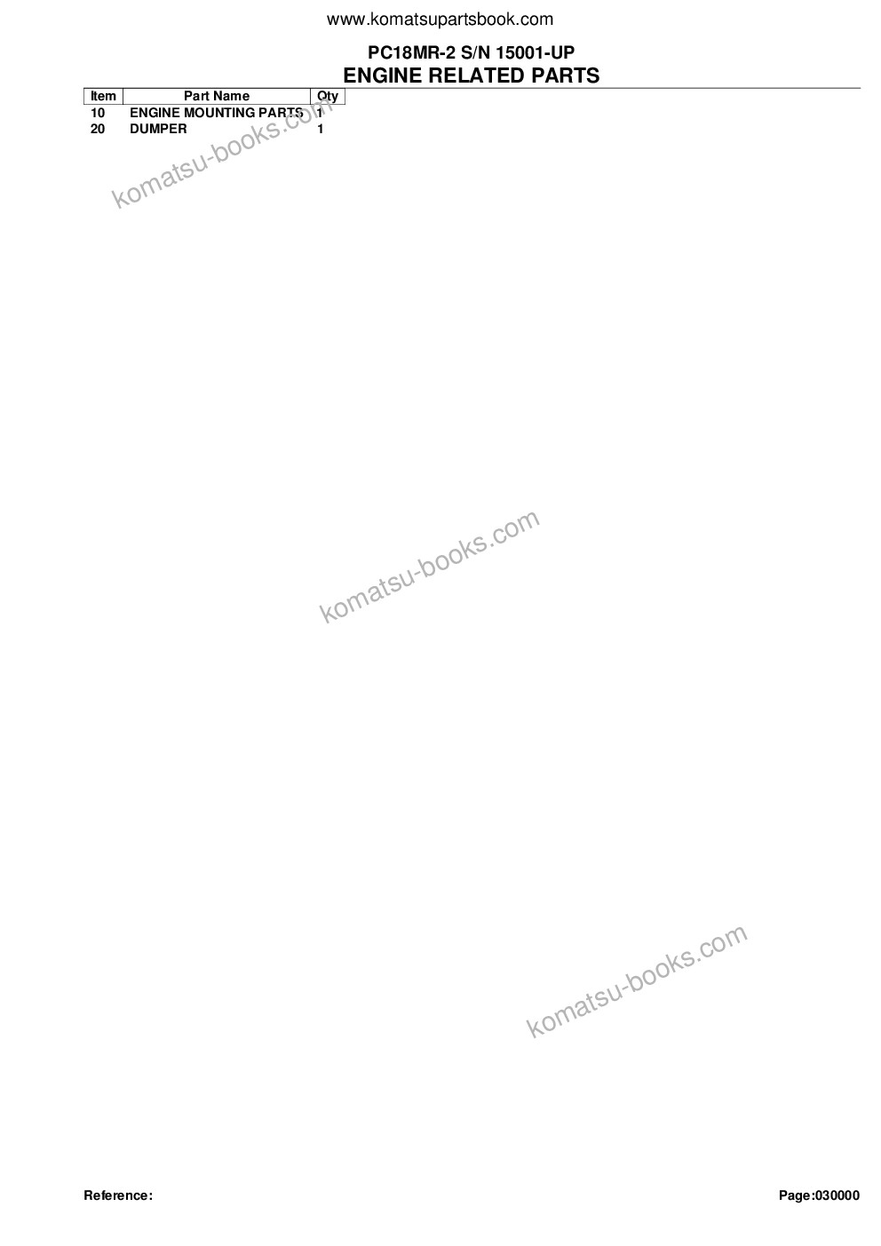 Komatsu PC18MR-2 S/N 15001-UP Parts catalog cover Page 2 Komatsu PC18MR-2 S/N 15001-UP Parts catalog cover Page 2