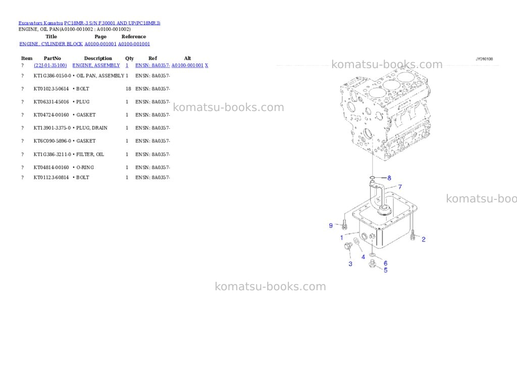 Komatsu pc18mr-3 s/n f30001 and up Parts catalog cover