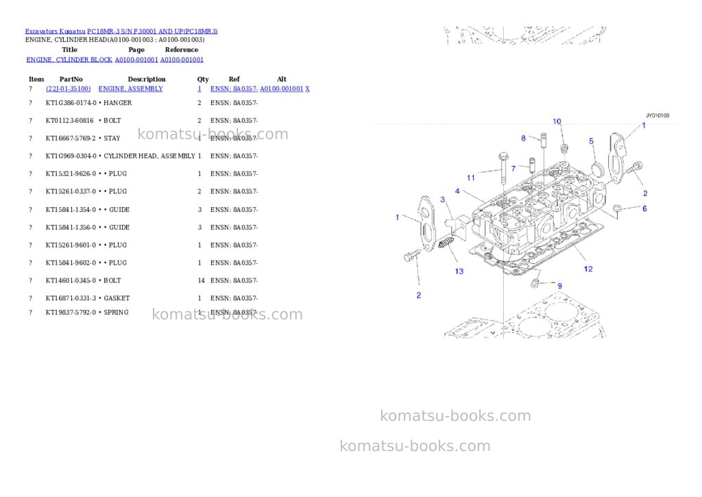 Komatsu pc18mr-3 s/n f30001 and up Parts catalog cover Page 2