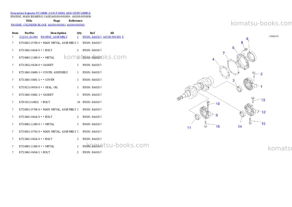Komatsu pc18mr-3 s/n f30001 and up Parts catalog cover Page 8