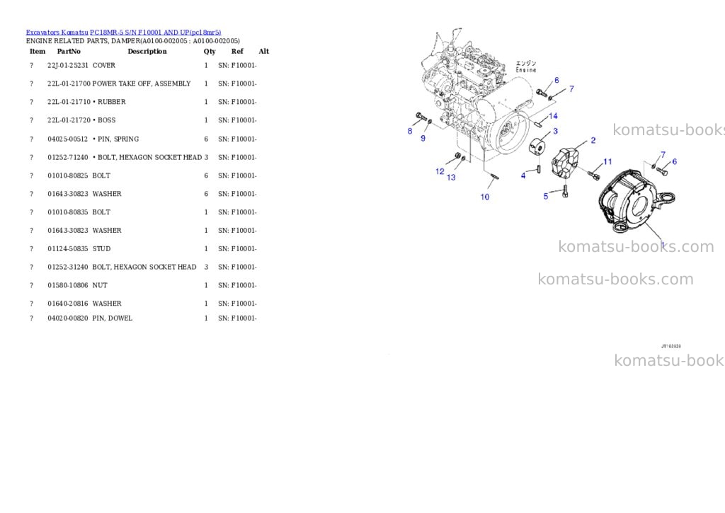 Komatsu PC18MR-5 S/N F10001 AND UP Parts catalog cover Page 4