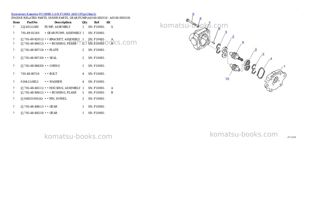 Komatsu PC18MR-5 S/N F10001 AND UP Parts catalog cover Page 9