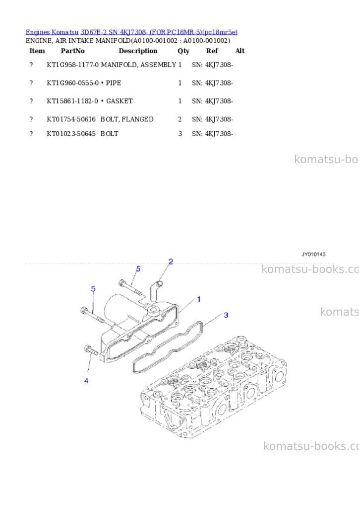 Komatsu 3D67E-2 SN 4KJ7308- (FOR PC18MR-5) Parts catalog cover Komatsu 3D67E-2 SN 4KJ7308- (FOR PC18MR-5) Parts catalog cover