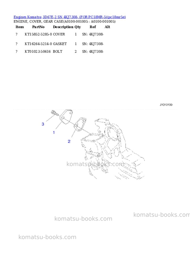 Komatsu 3D67E-2 SN 4KJ7308- (FOR PC18MR-5) Parts catalog cover Page 4 Komatsu 3D67E-2 SN 4KJ7308- (FOR PC18MR-5) Parts catalog cover Page 4