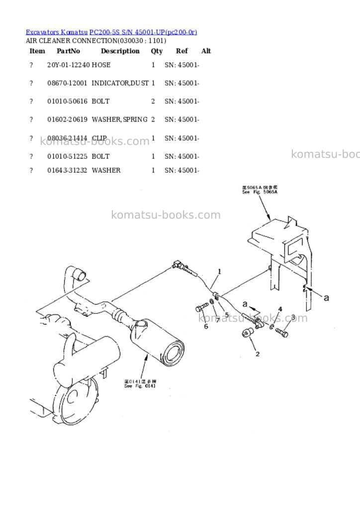 Komatsu pc200-5s s/n 45001-up Parts catalog cover Page 2 Komatsu pc200-5s s/n 45001-up Parts catalog cover Page 2