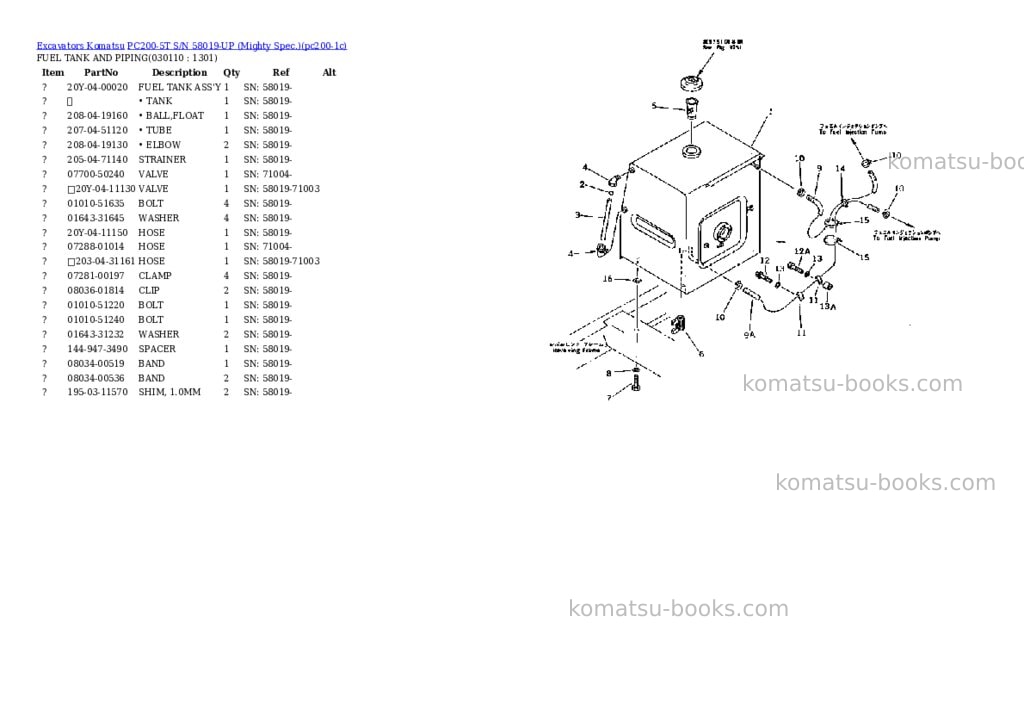 Komatsu pc200-5t s/n 58019-up mighty spec. Parts catalog cover Page 10 Komatsu pc200-5t s/n 58019-up mighty spec. Parts catalog cover Page 10