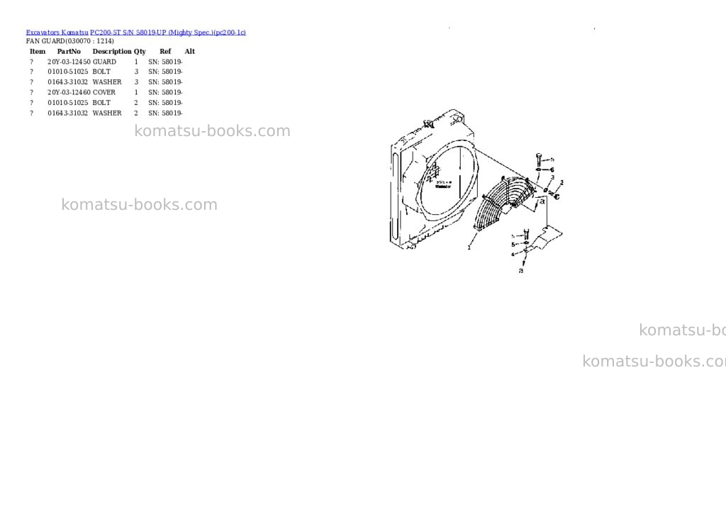 Komatsu pc200-5t s/n 58019-up mighty spec. Parts catalog cover Page 6 Komatsu pc200-5t s/n 58019-up mighty spec. Parts catalog cover Page 6
