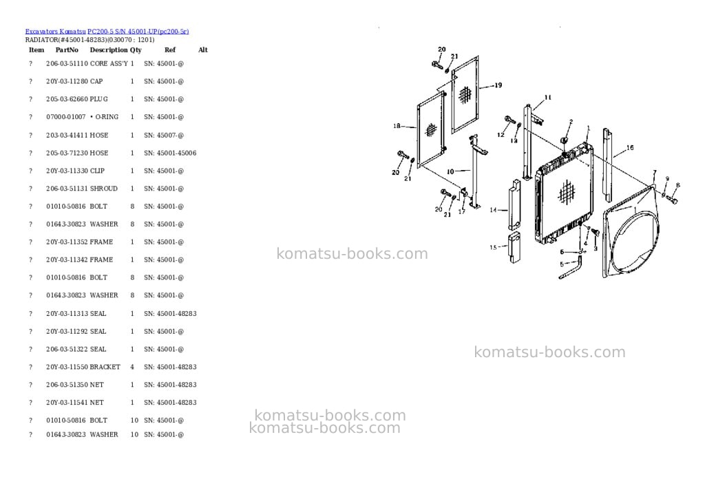 Komatsu PC200-5 S/N 45001-UP Parts catalog cover Page 6 Komatsu PC200-5 S/N 45001-UP Parts catalog cover Page 6