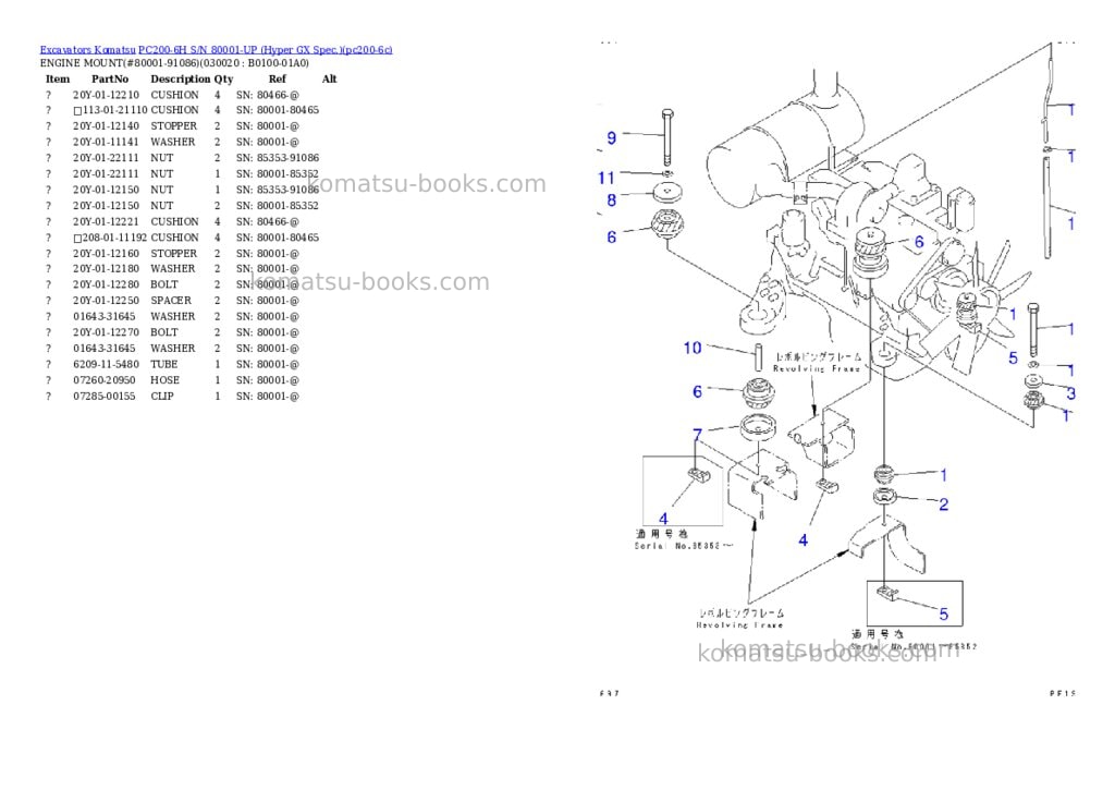 Komatsu PC200-6H S/N 80001-UP (Hyper GX Spec.) Parts catalog cover Komatsu PC200-6H S/N 80001-UP (Hyper GX Spec.) Parts catalog cover