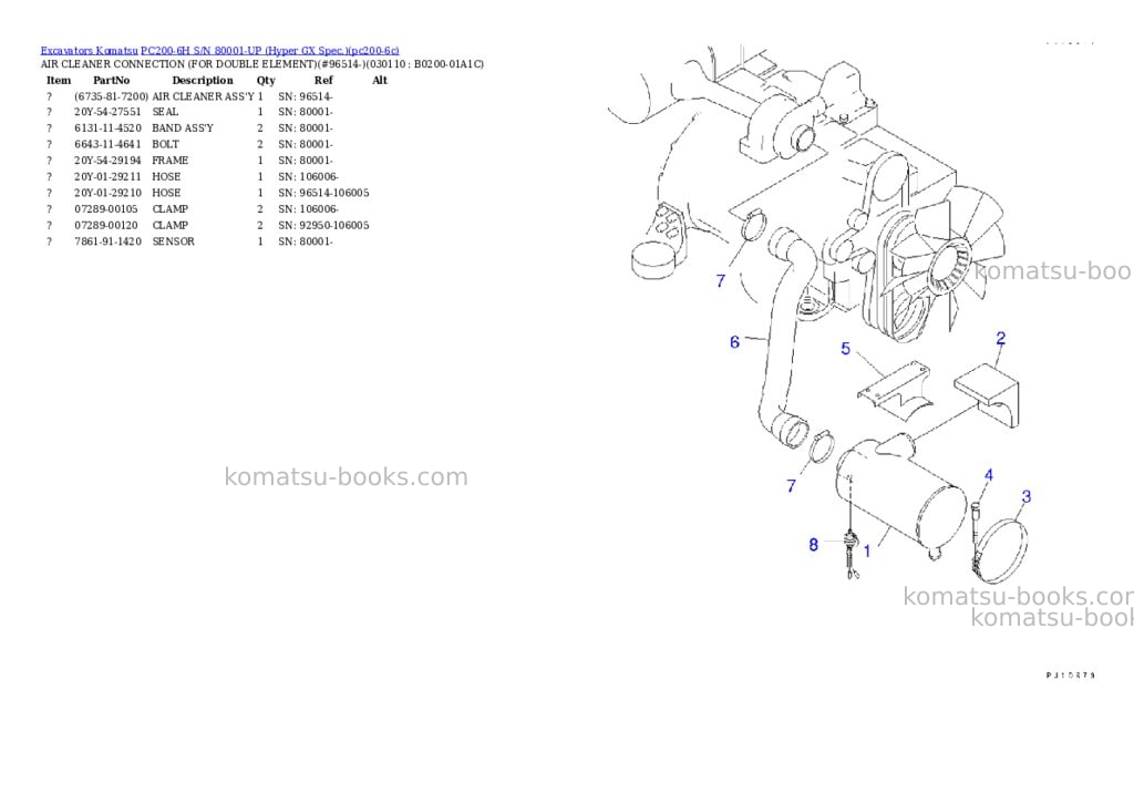 Komatsu PC200-6H S/N 80001-UP (Hyper GX Spec.) Parts catalog cover Page 10 Komatsu PC200-6H S/N 80001-UP (Hyper GX Spec.) Parts catalog cover Page 10