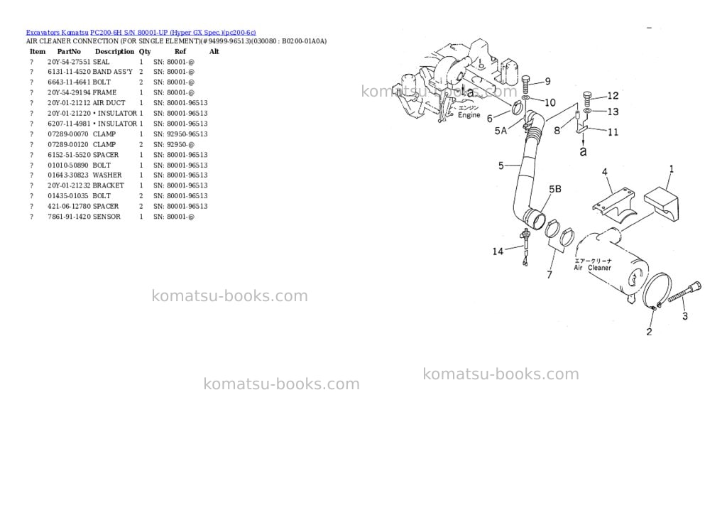Komatsu PC200-6H S/N 80001-UP (Hyper GX Spec.) Parts catalog cover Page 7 Komatsu PC200-6H S/N 80001-UP (Hyper GX Spec.) Parts catalog cover Page 7