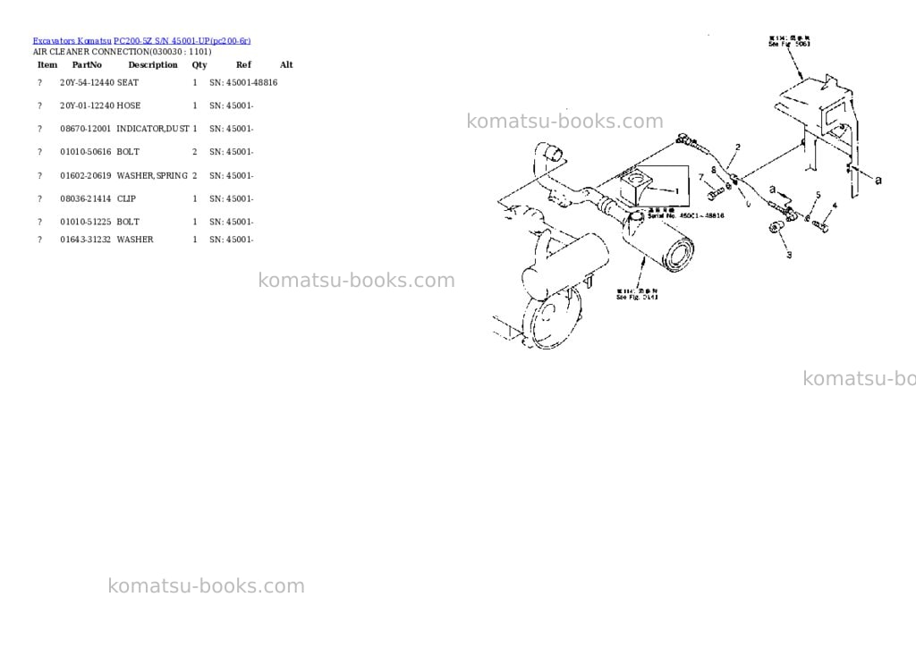 Komatsu pc200-5z s/n 45001-up Parts catalog cover Page 2 Komatsu pc200-5z s/n 45001-up Parts catalog cover Page 2