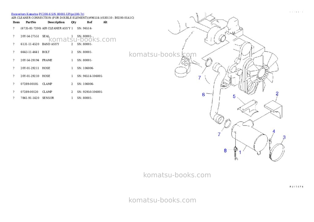 Komatsu pc200-6 s/n 80001-up overseas version Parts catalog cover Page 10 Komatsu pc200-6 s/n 80001-up overseas version Parts catalog cover Page 10