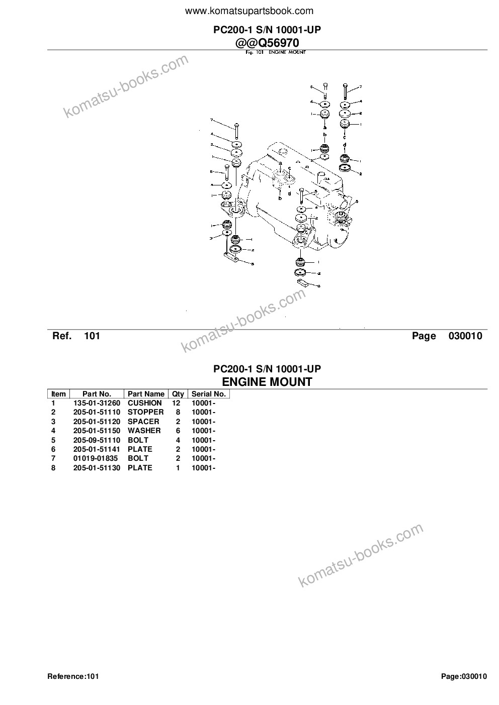 Komatsu PC200-1 S/N 10001-UP Catalogue de pièces couverture Page 3