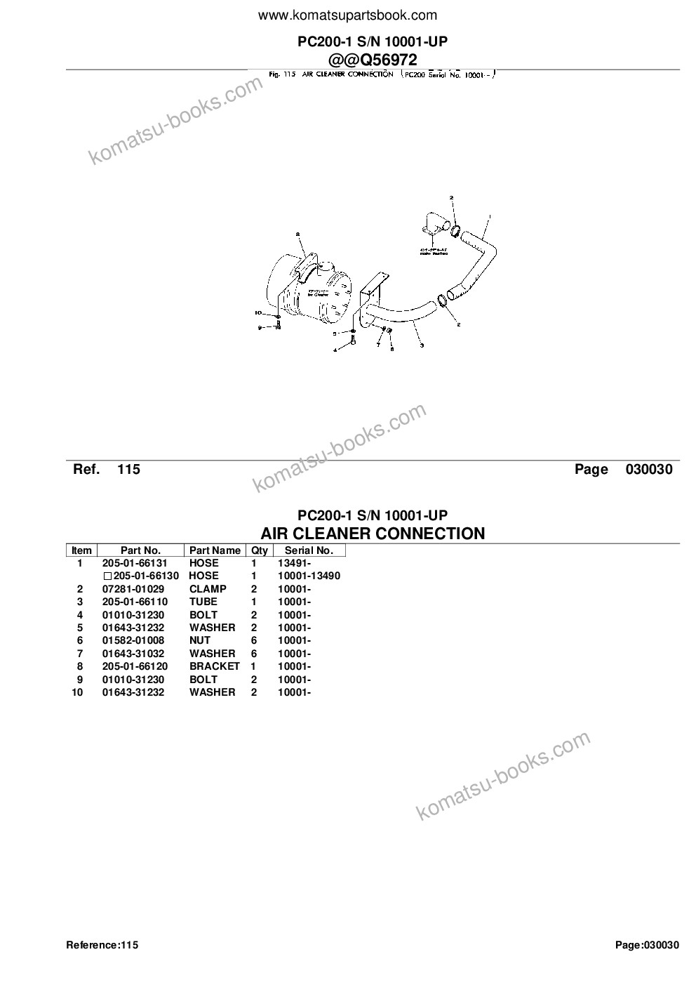 Komatsu PC200-1 S/N 10001-UP Catalogue de pièces couverture Page 5