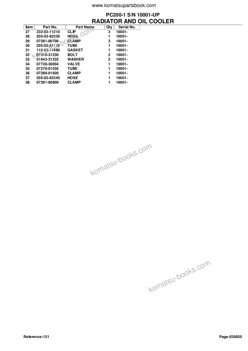 Komatsu PC200-1 S/N 10001-UP Catalogue de pièces couverture Page 8
