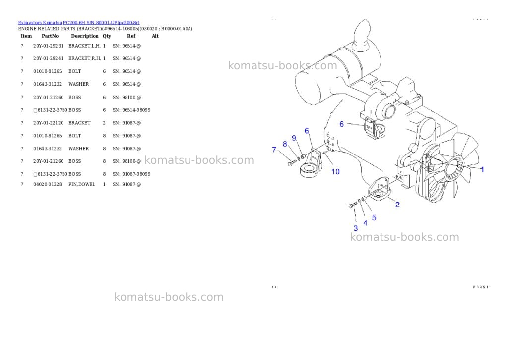 Komatsu pc200-6h s/n 80001-up Parts catalog cover Komatsu pc200-6h s/n 80001-up Parts catalog cover